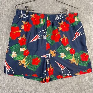 New England Patriots Hawaiian Swim Trunks XL Red Hibiscus Monstera Leaves